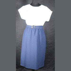 Dress Savvy New York Blouson Dress in White & Navy, Size 14